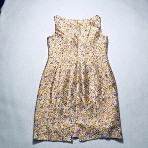 Kay Unger Dress Woman's Size Large‎ Silk Floral Sheath Yellow Scoop Neck VTG